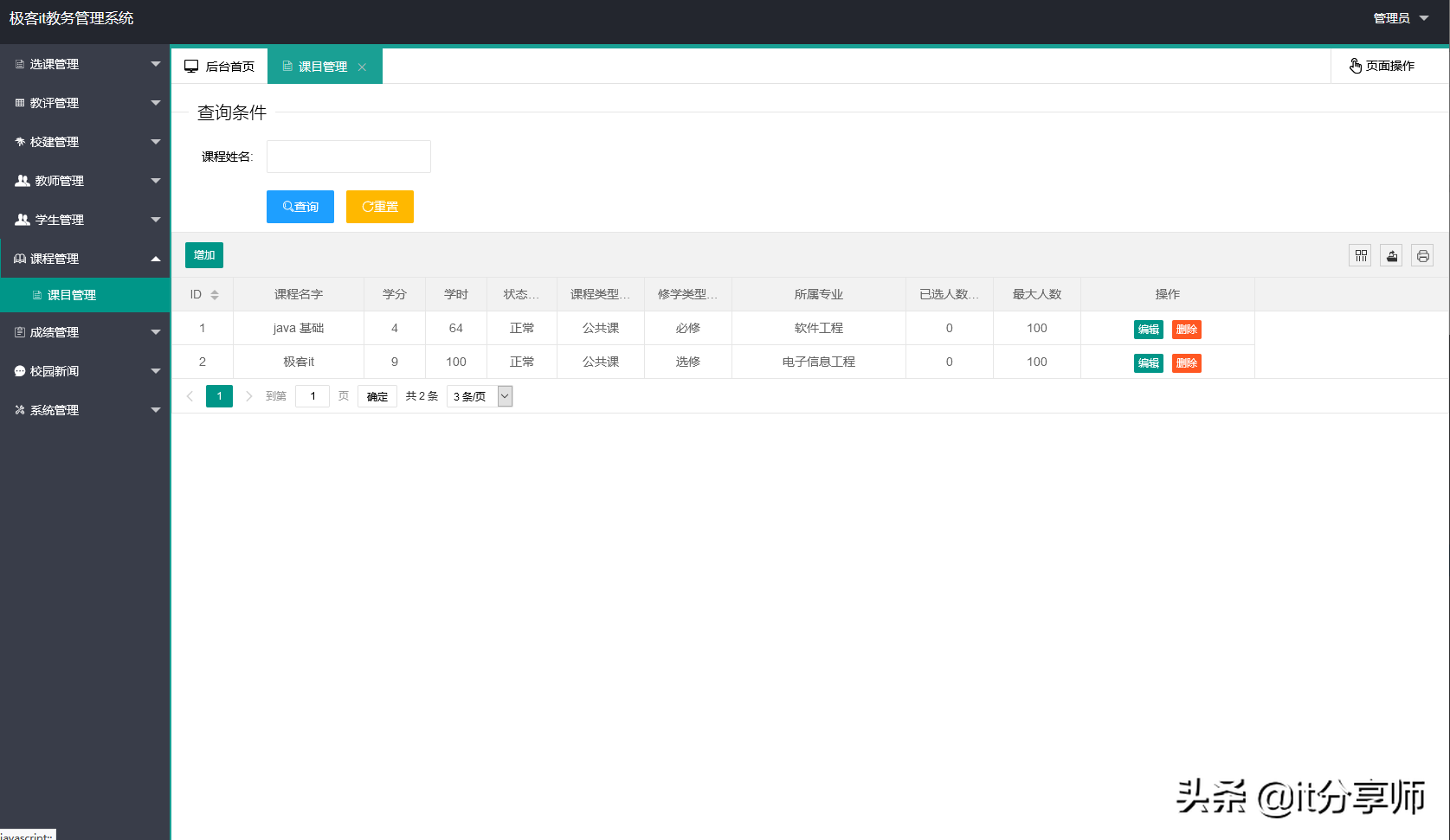 「精品源码分享」springboot开发的学校教务管理系统