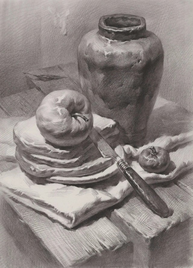 临摹精选丨联考风素描静物组合范画