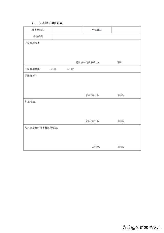 质量管理表格大全