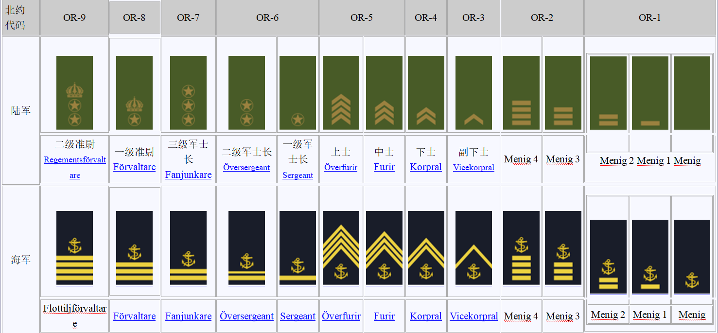 瑞典足球队徽(瑞典王国人口1千万,总兵力6.5万,士兵军衔种类比军官还