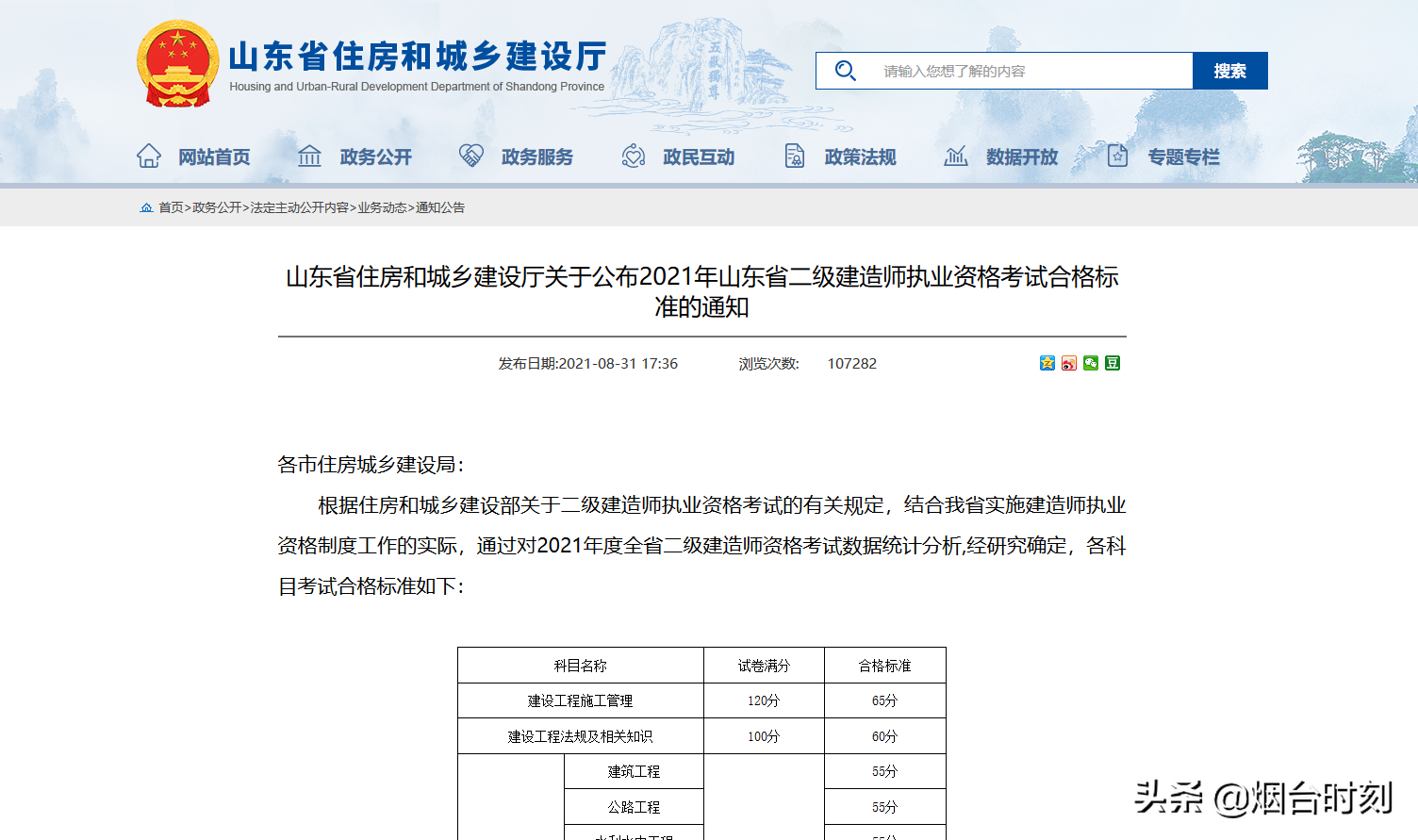 2021年山东省二级建造师成绩合格标准公布