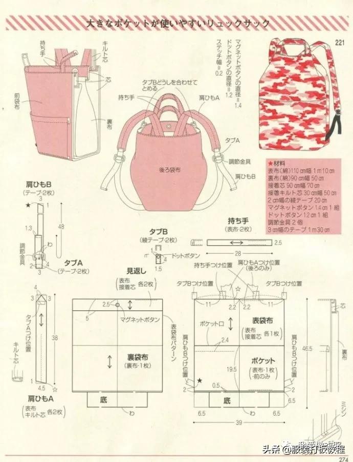 自制双肩包教程有尺寸（双肩包手提包裁剪纸样）