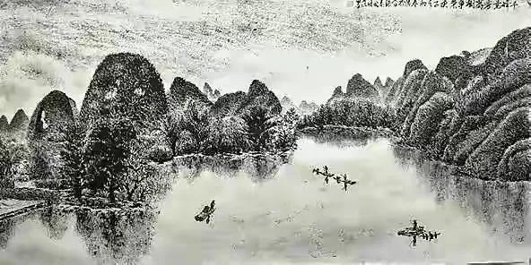 桂林山水甲天下,漓江画面独到.弧山,倒影,小舟,渔鹰,人土风情.