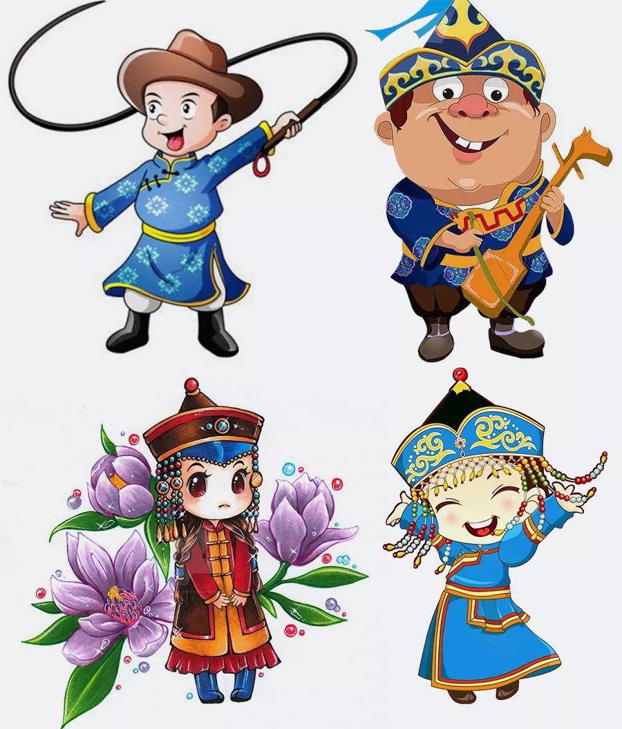 五十六个民族服饰图片卡通(创意儿童画教程｜蒙古族的小姑娘)
