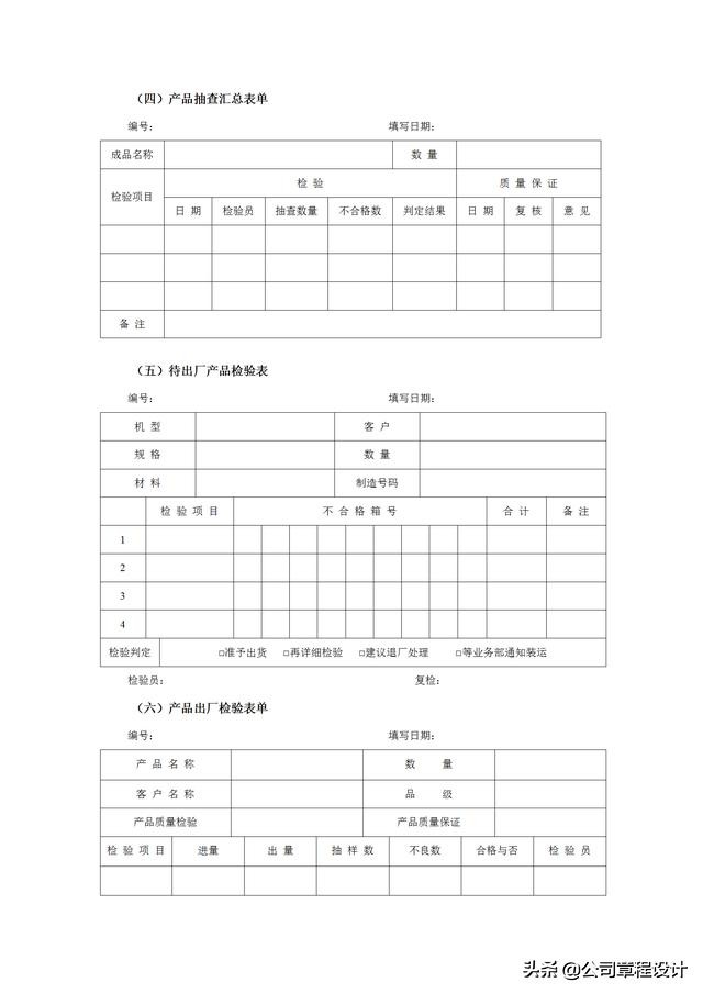 质量管理表格大全