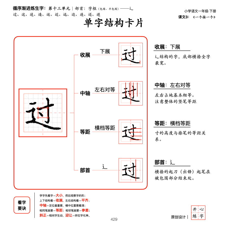 一年级暑假练字，第20篇，系统学习部首，字框（包围、半包围）