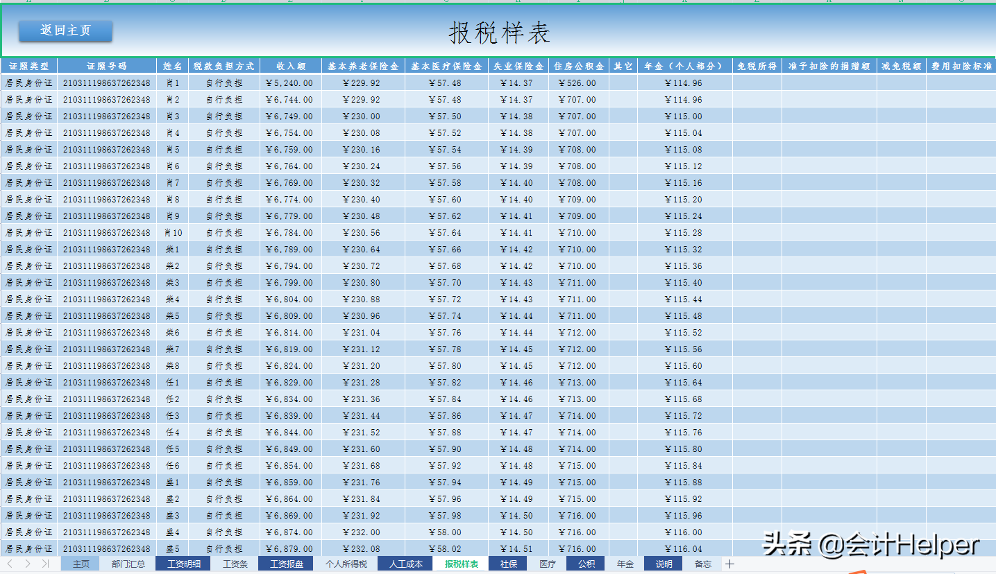 2022版薪酬工资管理系统，个税五险一金自动计算，一键生成工资条