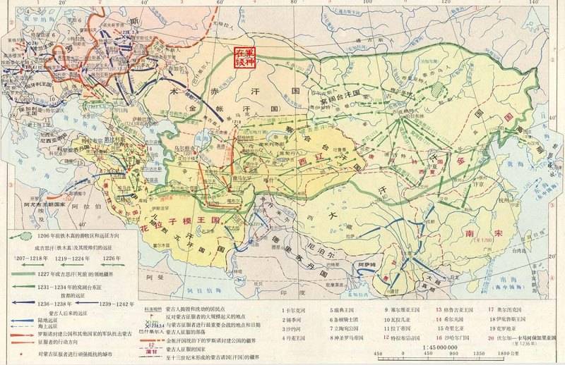 成吉思汗打的天下地图(蒙古帝国-成吉思汗打下的疆域，都包含现在那些国家？)