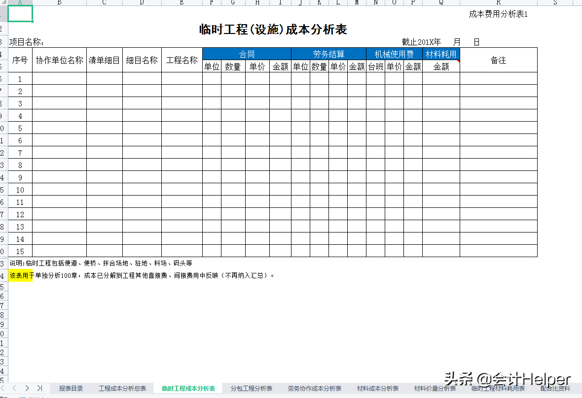 建筑业成本分析难？建筑施工会计成本费用分析表格，1个小时搞定