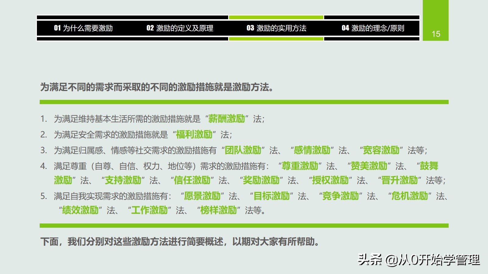 干货分享：用于中高层管理者培训，激励方法集萃