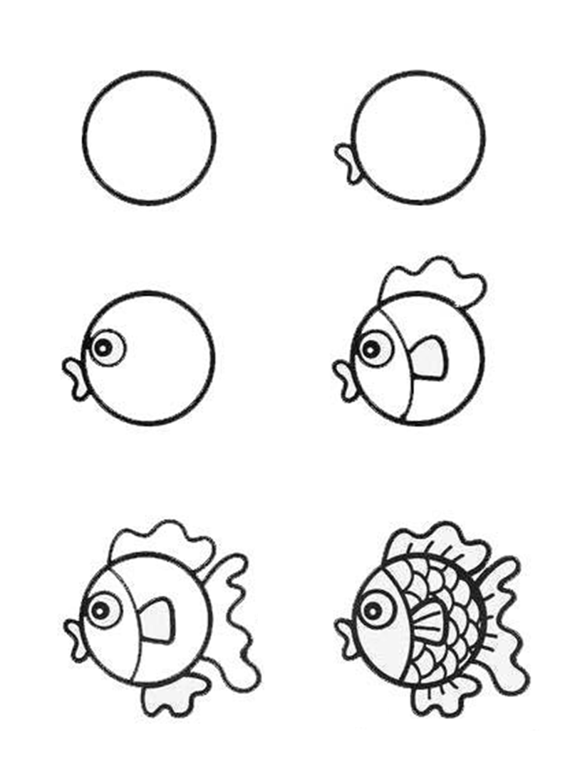 4步就能画各种鱼的简笔画,非常适合零基础入门教程