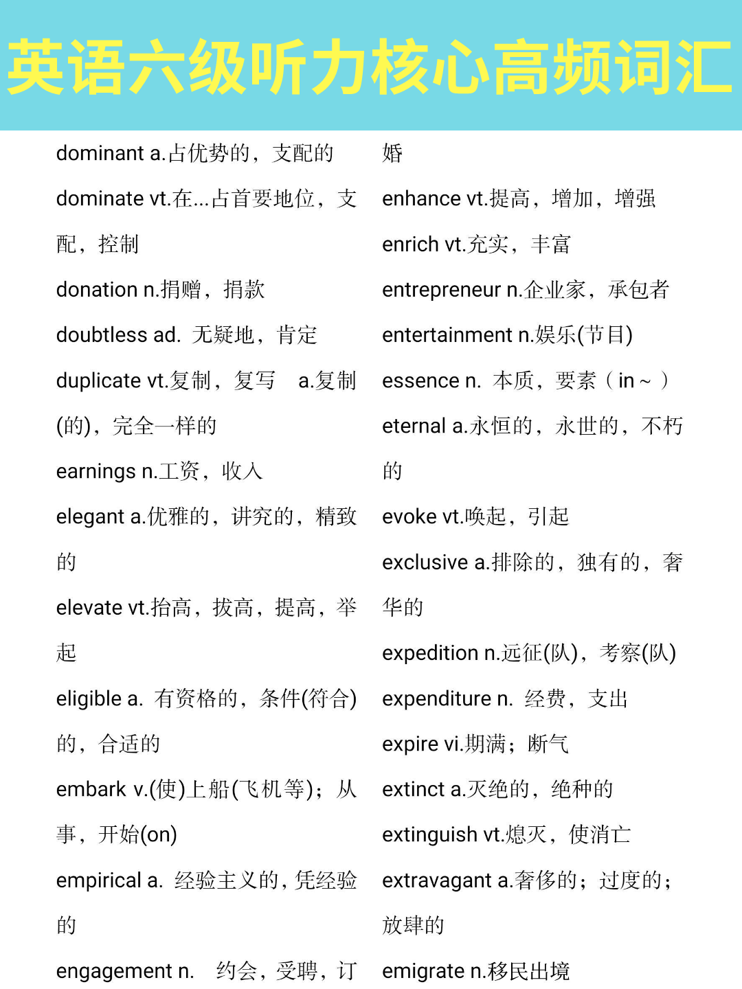 「四六级」英语六级听力核心高频词汇