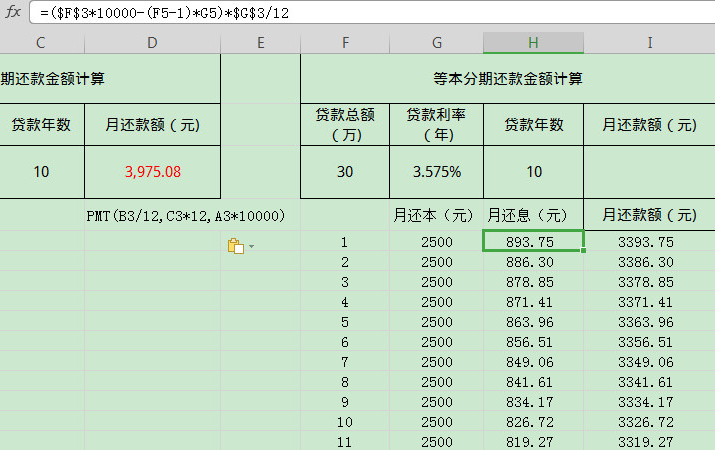 自制贷款的月还款表（等额本息和等额本金）