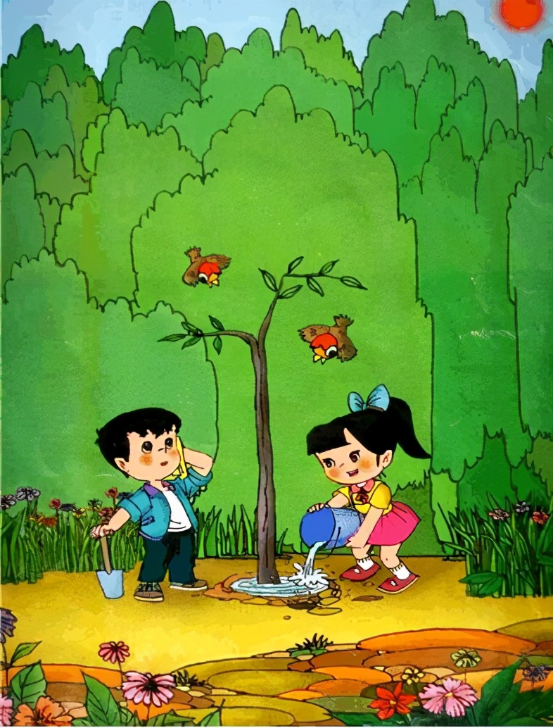 二年级作文欣赏：植树的看图写话4篇，从一个人植树到一群人植树