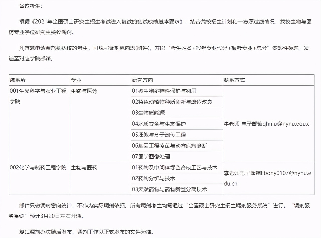 考研一区：河南省内16所院校2021年调剂专业信息汇总