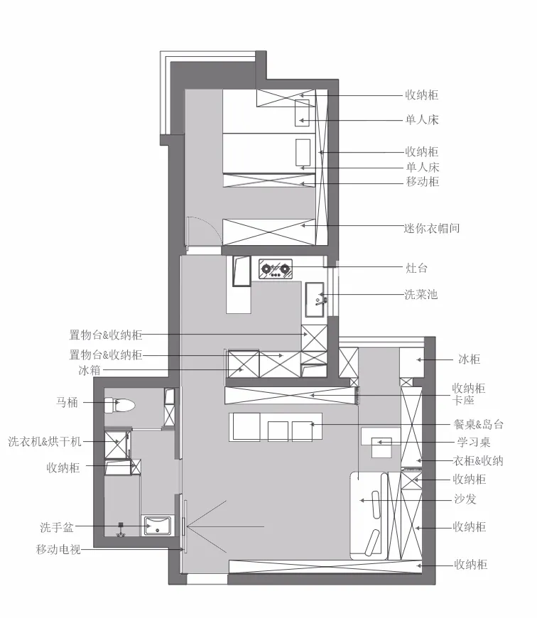 58㎡一居巧妙变两居,极致收纳+大客厅+步入式衣帽间这设计太牛了