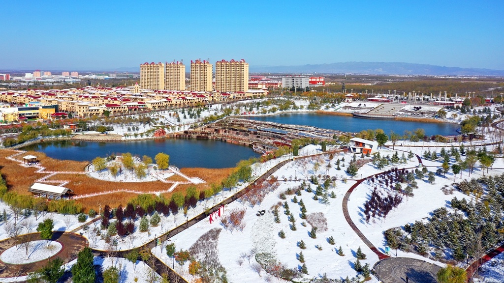 合陽縣初雪飄落 一夜兩季四重色