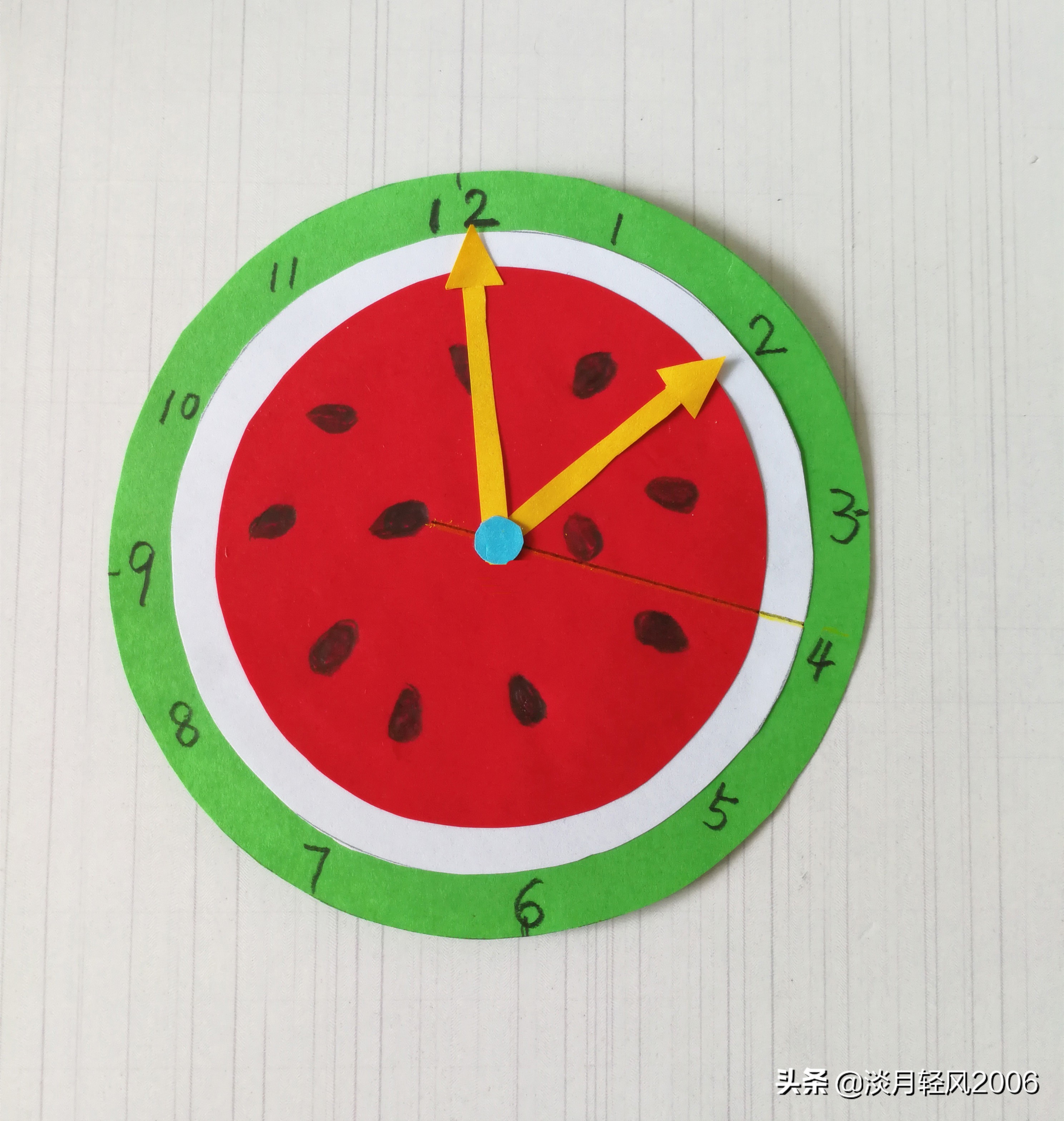 时钟手工制作教程视频(幼儿手工,用卡纸做一个西瓜钟表,好学好看,有