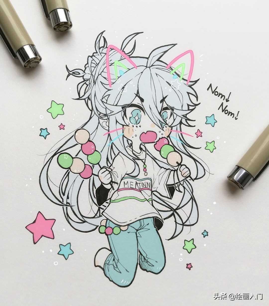 漫画角色创作手稿,针管笔马克笔手绘插画,个性鲜明简洁唯美