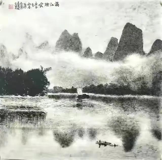 桂林山水甲天下,漓江画面独到.弧山,倒影,小舟,渔鹰,人土风情.