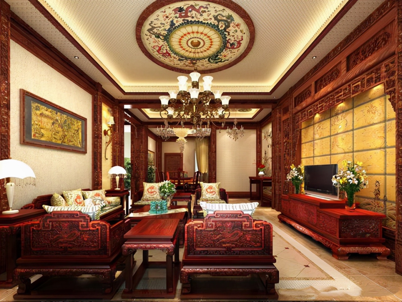 这才叫中式风，218㎡古典别墅，里面的红木装修太美了