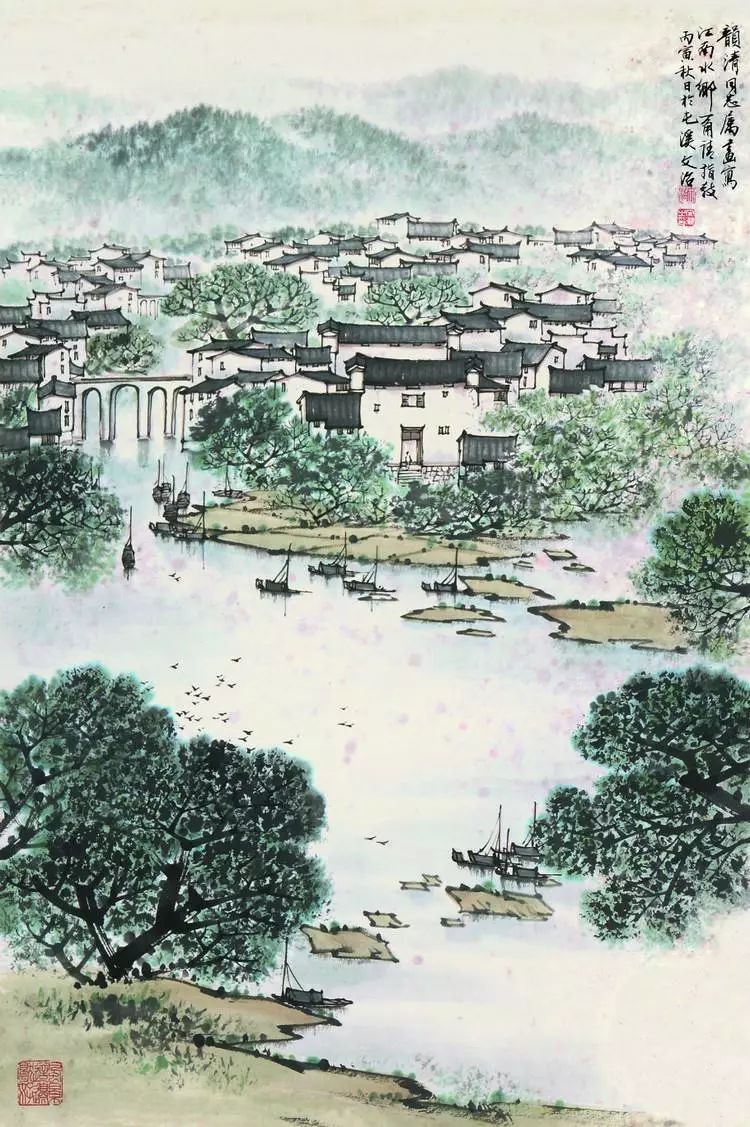 日出江花红胜火，春来江水绿如蓝，面对画中景，能不忆江南？