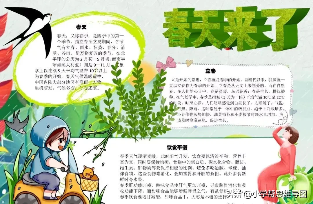 春天美的不可方物，分享写作技巧、1-6范文、手抄报，与你共赏