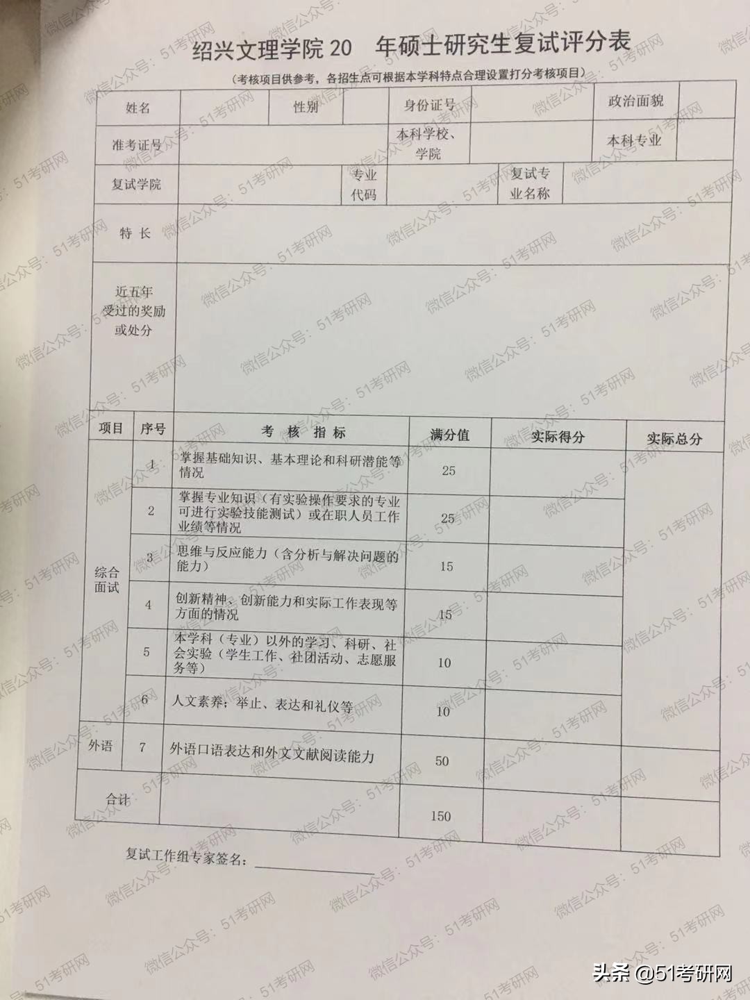 “打入内部”！给你们看看导师手中的复试打分表，一张纸决定命运