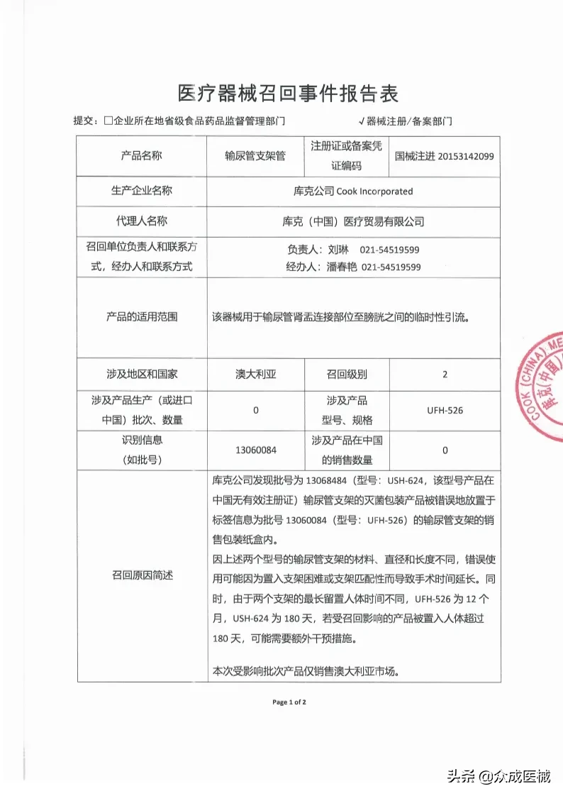 国内销售17.8万余件！知名械企一级召回大批器械（附清单）