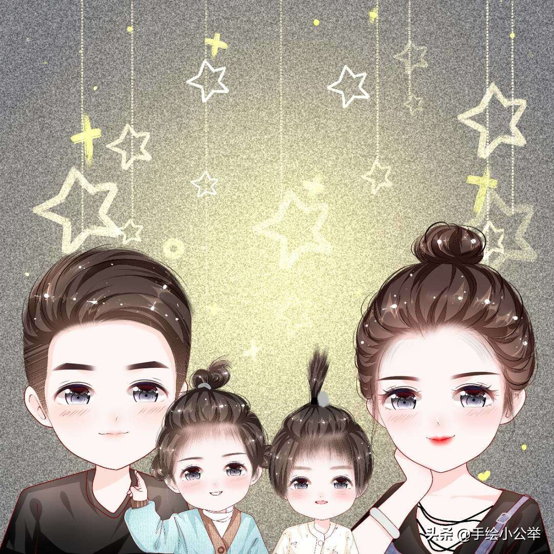 换个头像吧,二个,三个女儿卡通全家福头像,经典让人百看不厌
