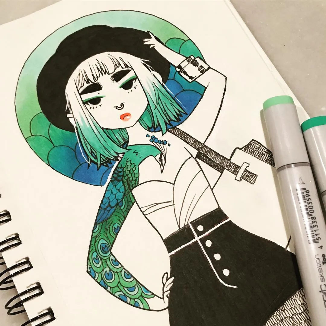 又酷又炫的60张线描马克笔少女,动感,帅气的画风,简单清新