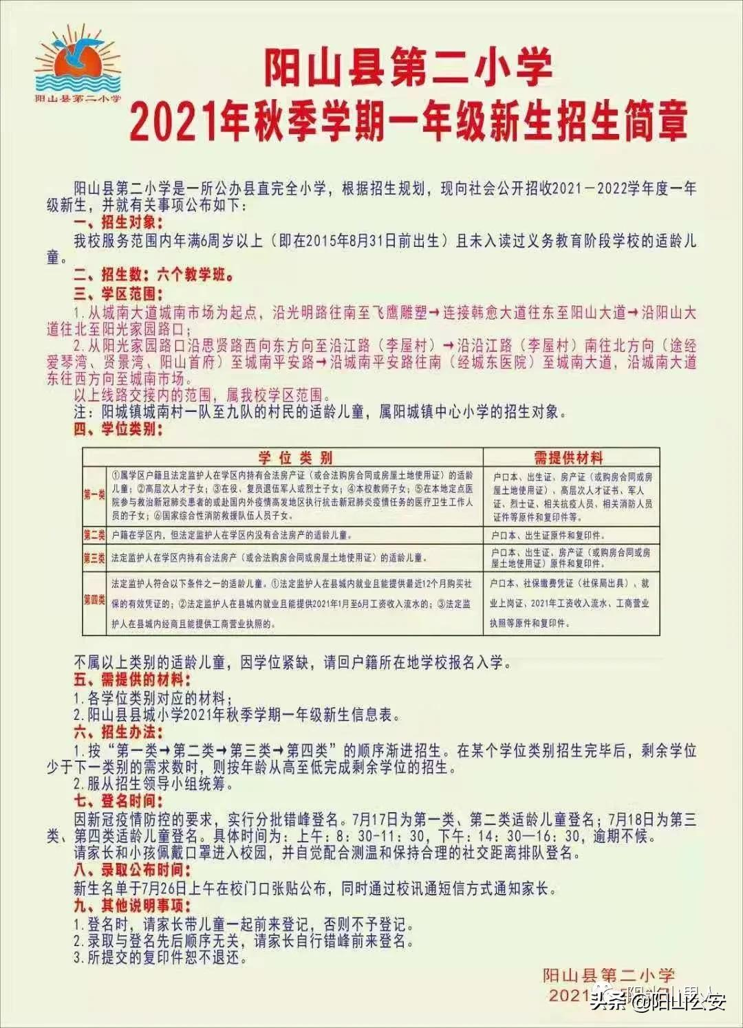 扩散！2021年秋阳山县城公办小学、幼儿园招生简章都在这里
