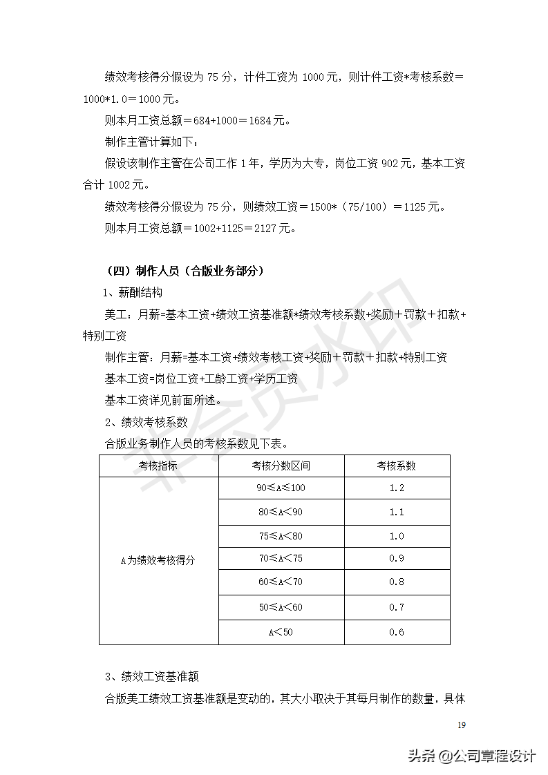 公司薪酬制度-非常全面（内含各权重参数及表格）