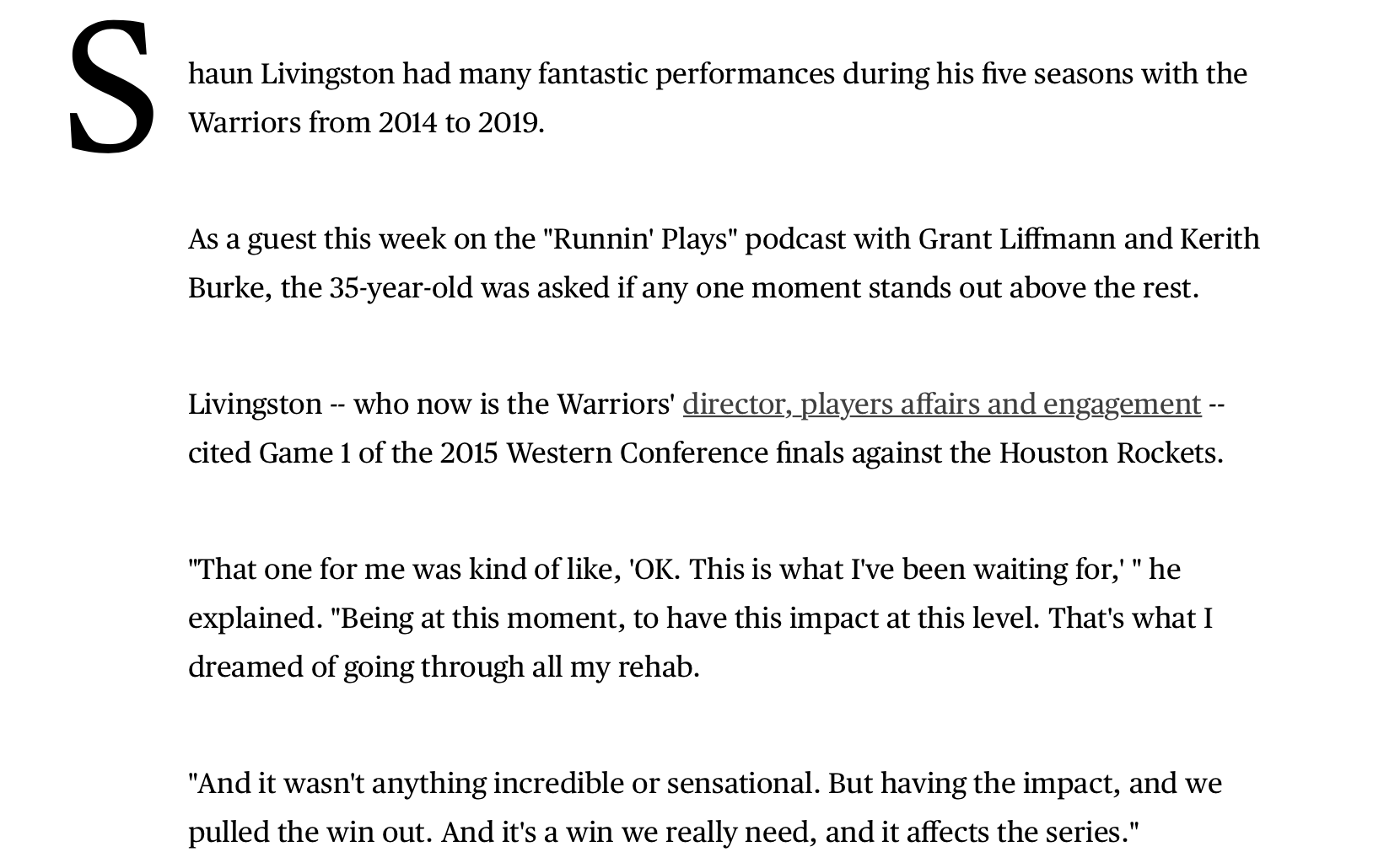 2015NBA西部决赛（15西决18+7逆转！最难忘瞬间非夺冠，利文斯顿：我改变比赛）