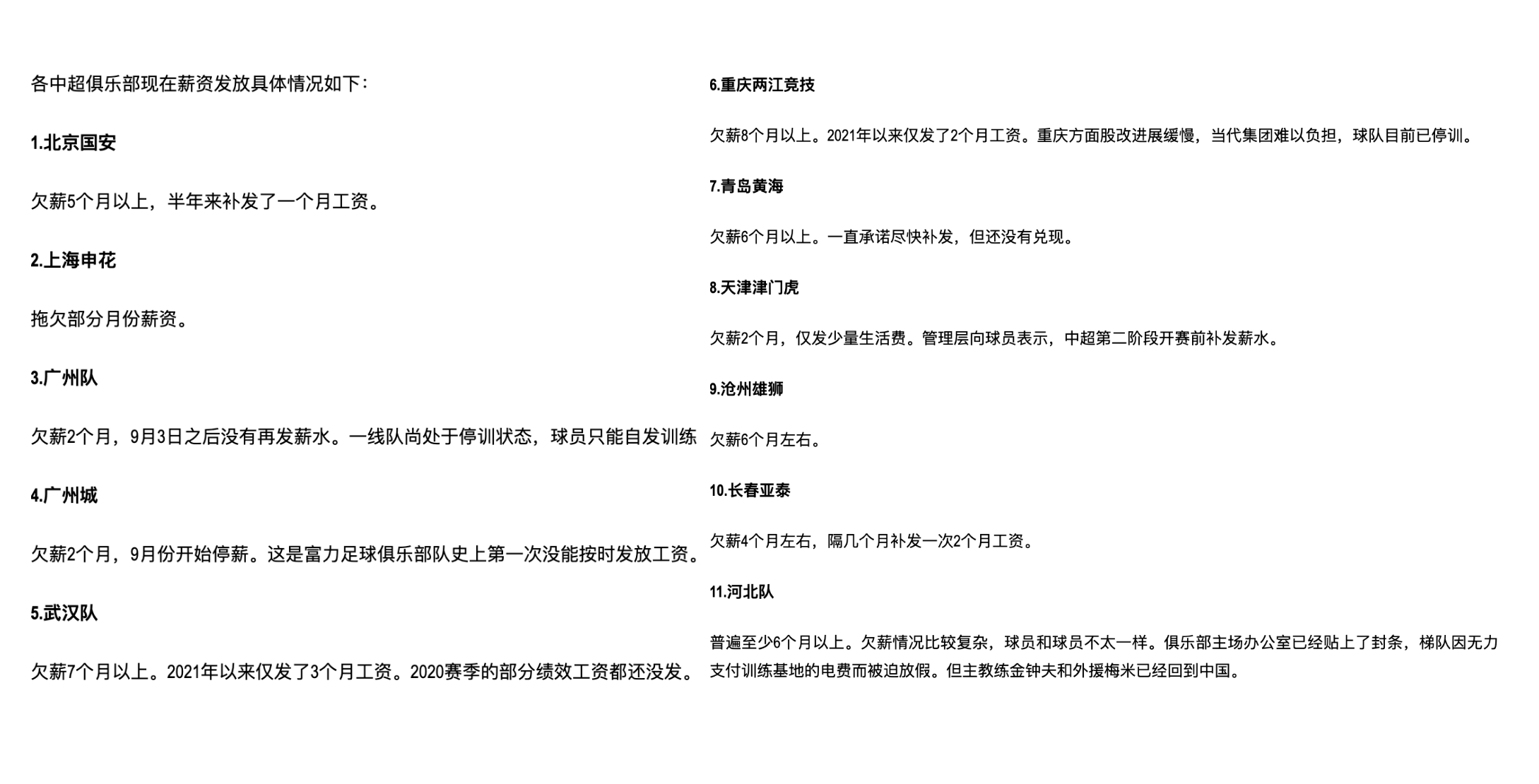 中超欠薪解散球隊（欠薪聯賽！中超一共11隊欠薪，多隊有解散風險，上港一家獨大）