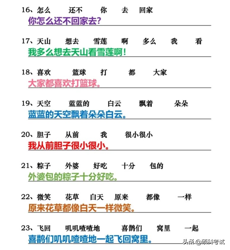 一年级语文下册：连词成句专项练习+期末复习汇总