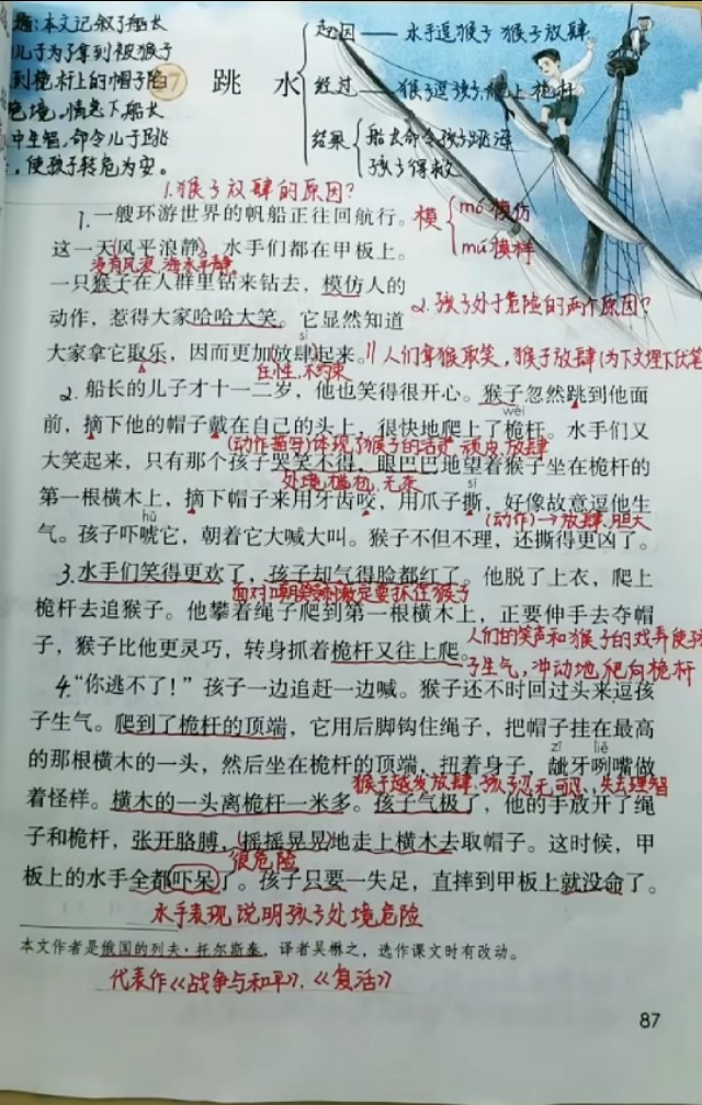 跳水是平移还是旋转现象(小学语文五年级语文下册第十七课《跳水》随堂笔记，复习专用)