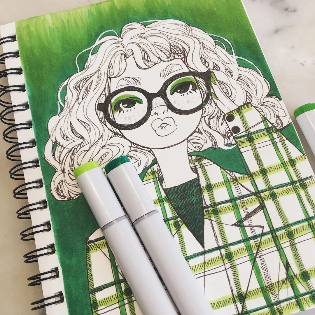 又酷又炫的60张线描马克笔少女,动感,帅气的画风,简单清新