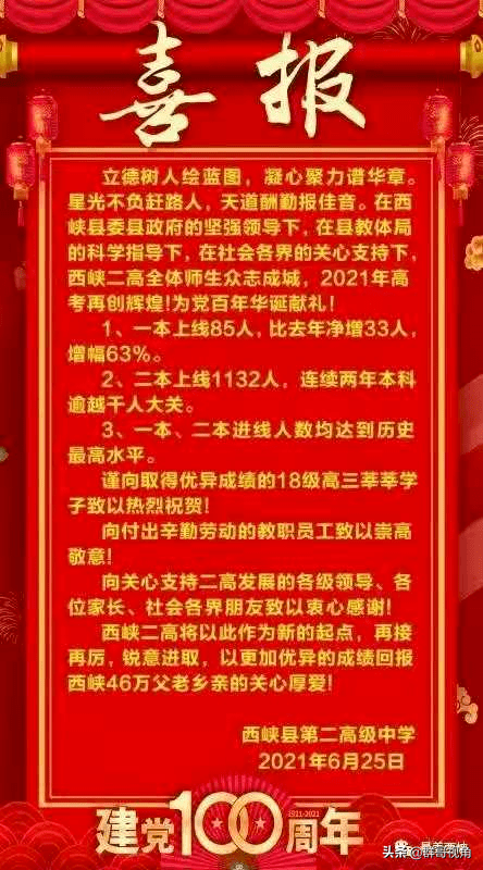 南阳市30所示范高中2021高考喜报