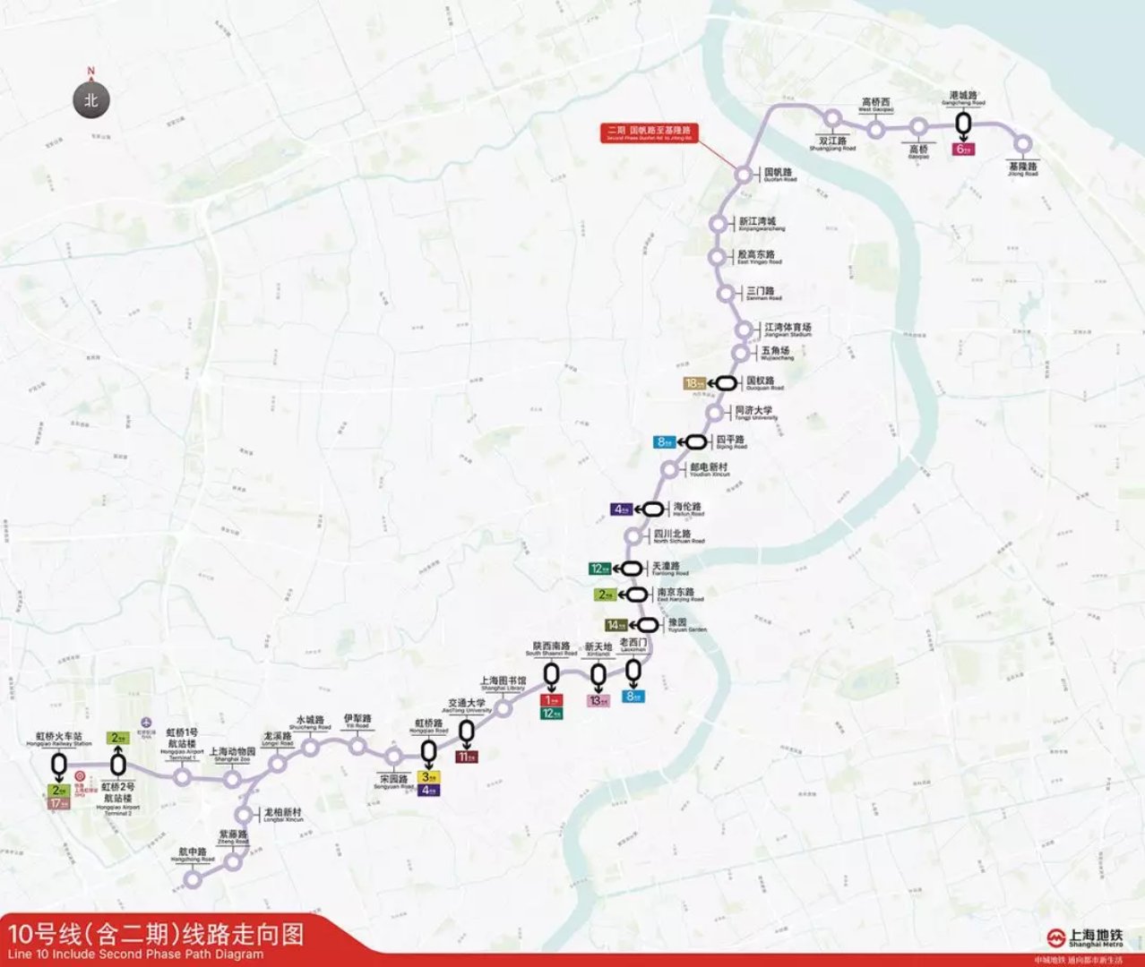 下面是上海地铁10号线东延伸的地图,两个红框的地方就是它的起点和