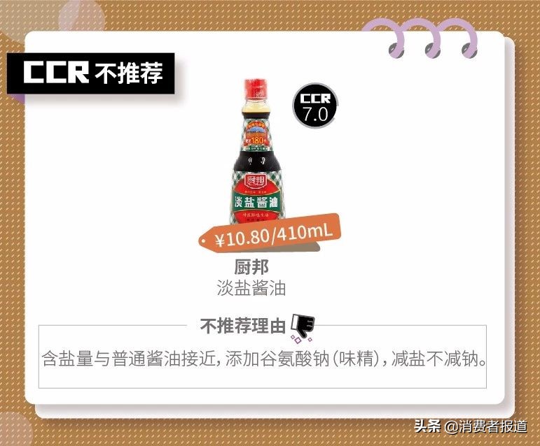 7款淡盐酱油对比：推荐大字牌、欣和；厨邦“减盐”不明显