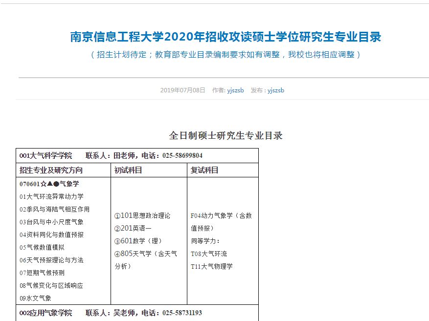 已公布20考研招生目录及考试科目院校汇总，部分变动较大