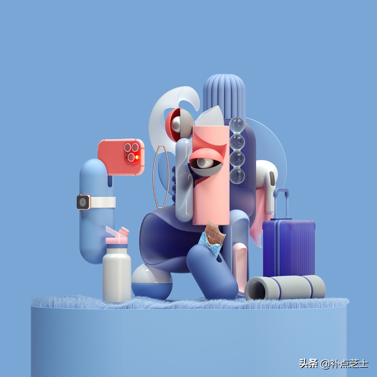 数字渲染拼贴3D物体，艺术家给自己画出了未来派自画像