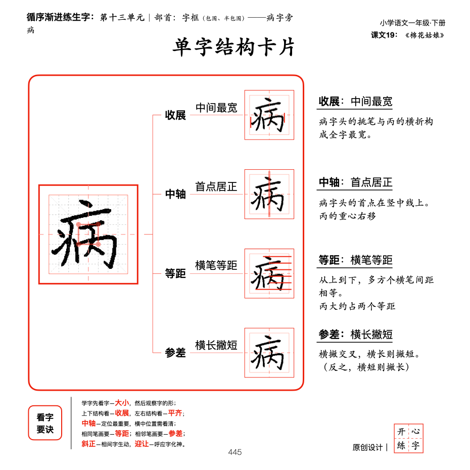 一年级暑假练字，第20篇，系统学习部首，字框（包围、半包围）