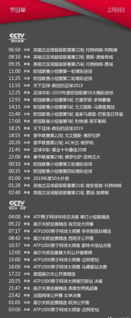 央视体育赛事节目表(央视体育今日节目单(cctv5,cctv5 ,风云足球