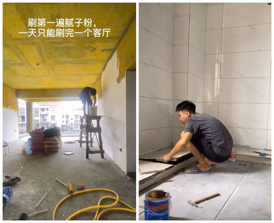 小伙72天改造毛坯房，刷腻子凿墙一人徒手完成，网友：佩服