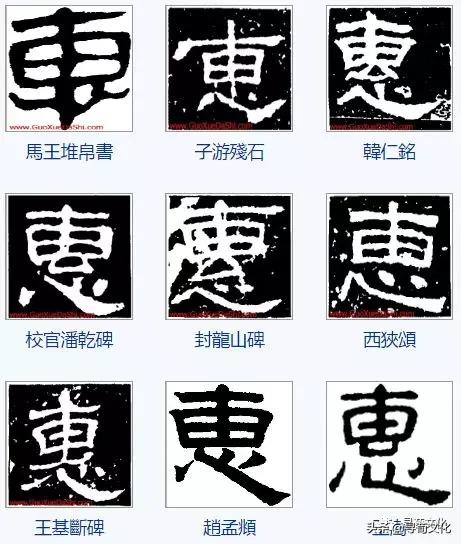 惠姓汉字书法演变过程和惠氏姓氏起源荀卿庠整理