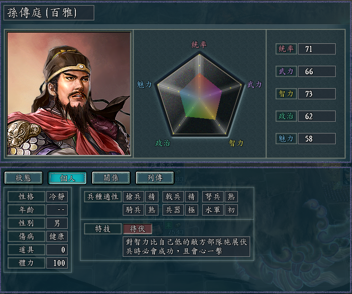 三国志11修改器sire2.0d特技修改详解三：游侠、突袭、强袭、待伏