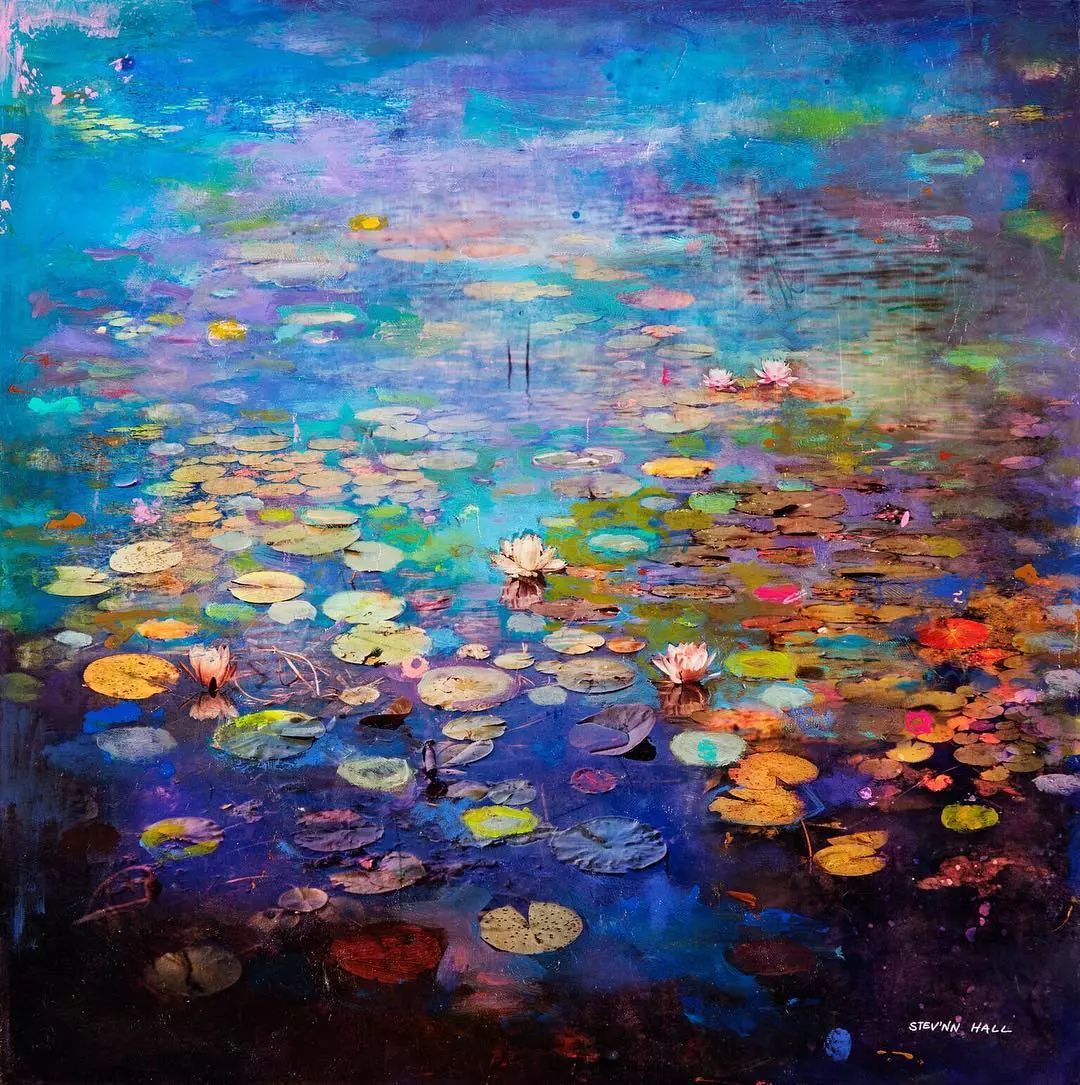 油画丨色彩斑斓,美若仙境的睡莲,这色调简直美爆!