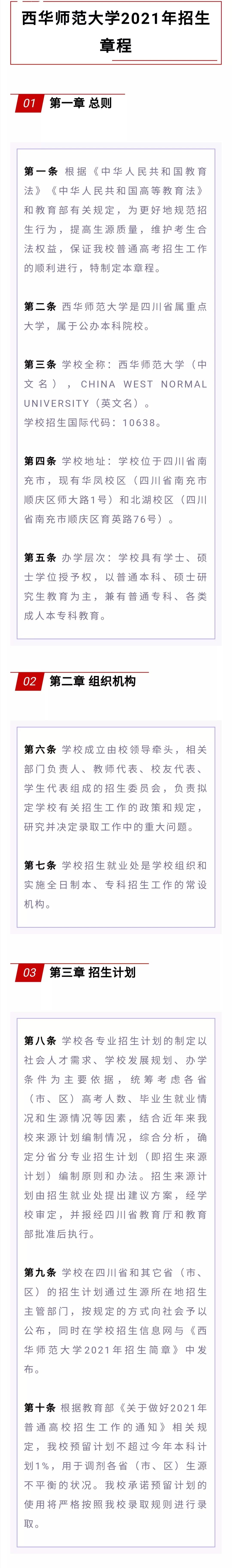 西华师范大学2021年招生章程、计划、往年录取分数线